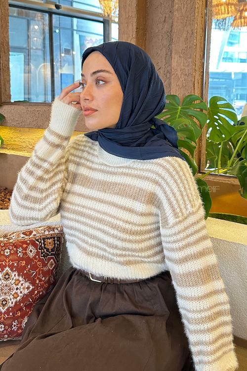 Lamelif Piliseli Bambu Eşarp Lacivert