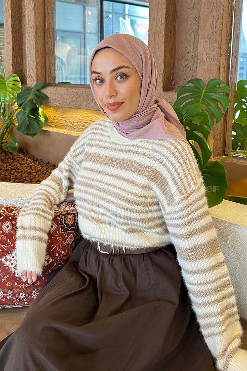 Lamelif Piliseli Bambu Eşarp Pudra