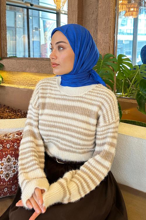 Lamelif Piliseli Bambu Eşarp Saks Mavisi