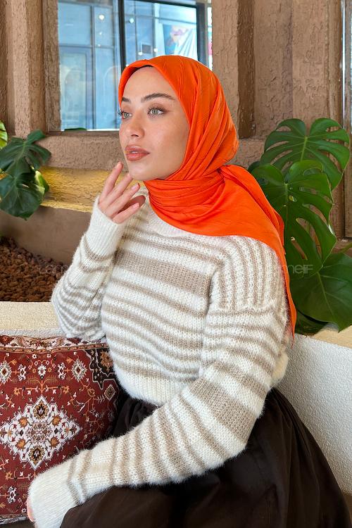 Orange Cotton Fabric Striped Scarf