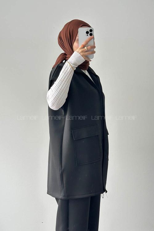 Black Neckband Half Arm Arm Cotton Regular Trousers Comfortable Suit