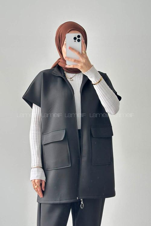 Black Neckband Half Arm Arm Cotton Regular Trousers Comfortable Suit