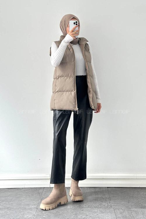 Lamelif Şişme Yelek Taş Rengi