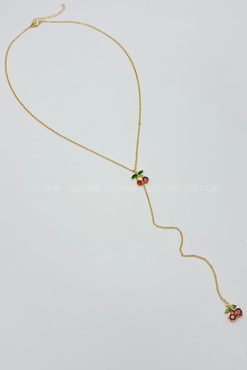 Lamelif Gold Kiraz Taşlı Y Kolye