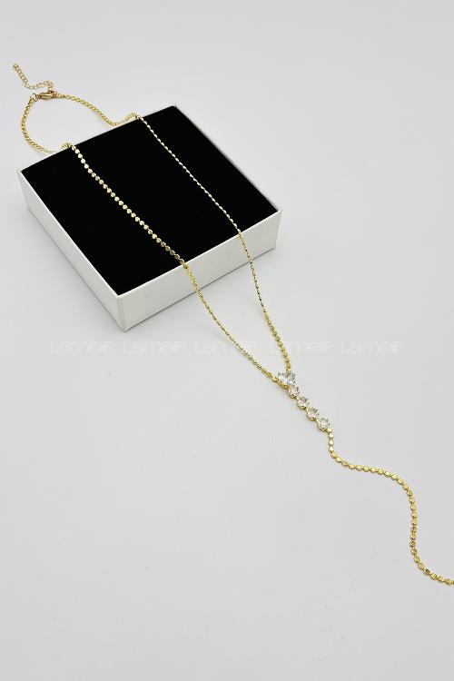 Lamelif Gold Kristal Taşlı Kalp Y Kolye