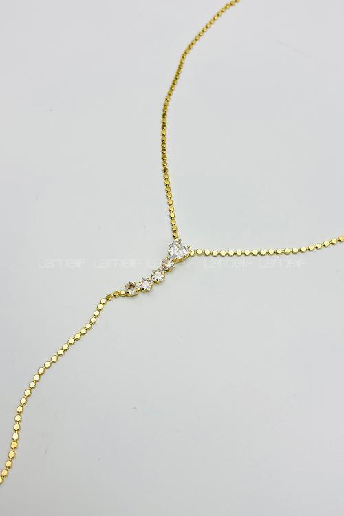Lamelif Gold Kristal Taşlı Kalp Y Kolye