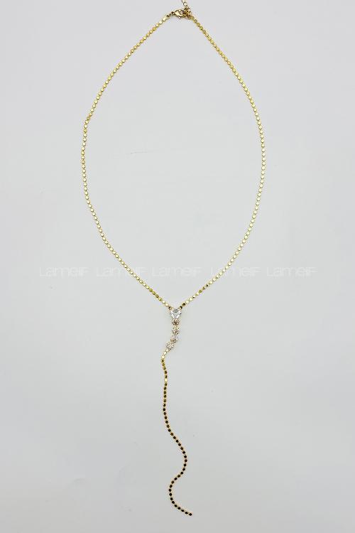 Lamelif Gold Kristal Taşlı Kalp Y Kolye