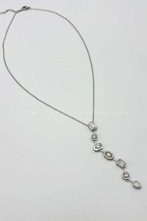 Lamelif Gümüş Minimalist Kristal Taşlı Y Kolye