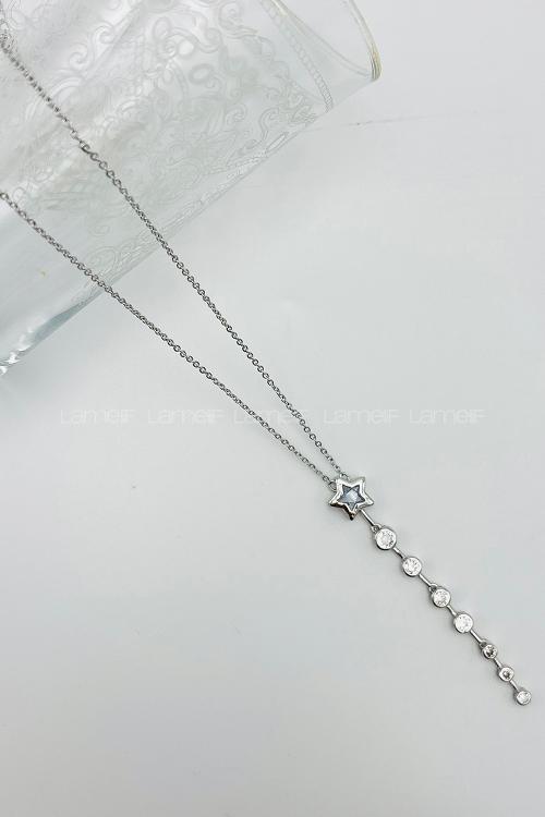 Lamelif Gümüş Yıldız Kristal Taşlı Y Kolye