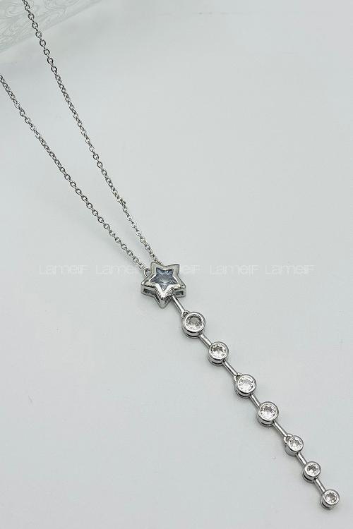 Lamelif Gümüş Yıldız Kristal Taşlı Y Kolye