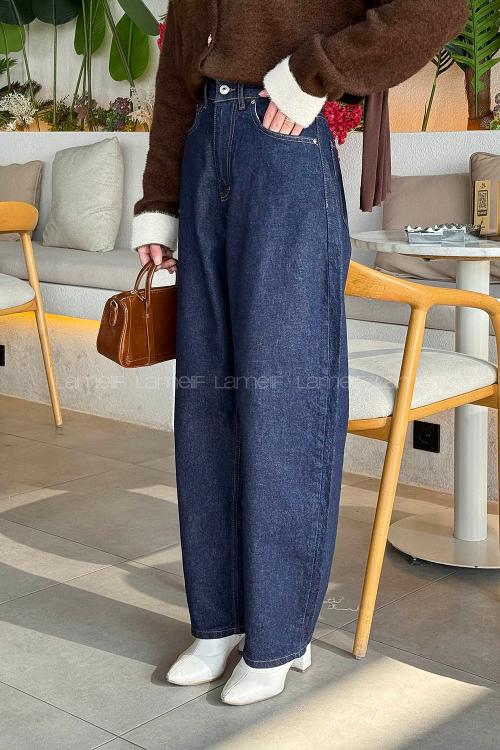 Lamelif Barrel Jean Koyu Mavi