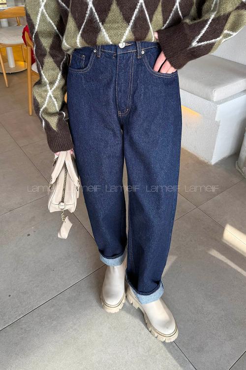 Dark Blue Denim High Waist Denim Pants
