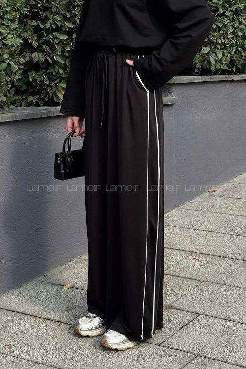 Lamelif Biyeli Eşofman Altı Siyah