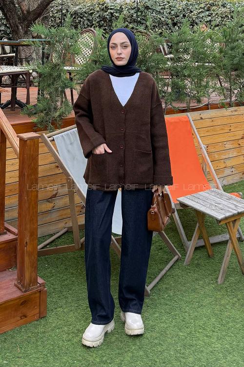 Lamelif Cepli Hırka Acı Kahve