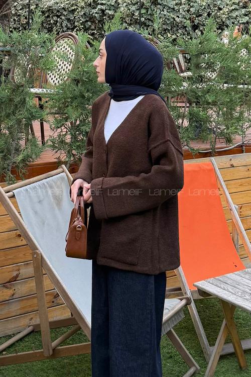 Lamelif Cepli Hırka Acı Kahve