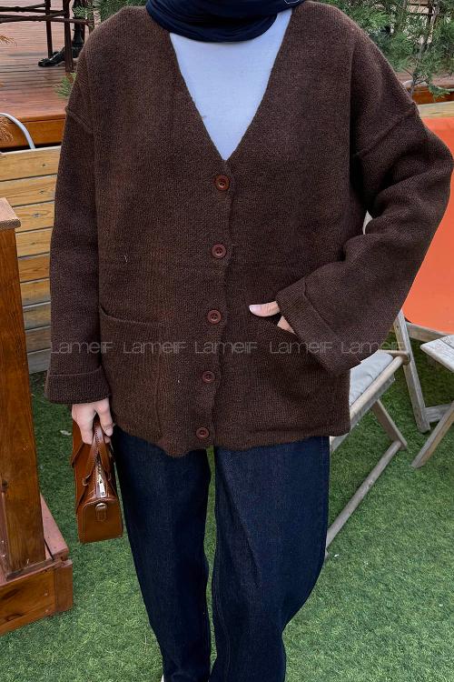 Lamelif Cepli Hırka Acı Kahve