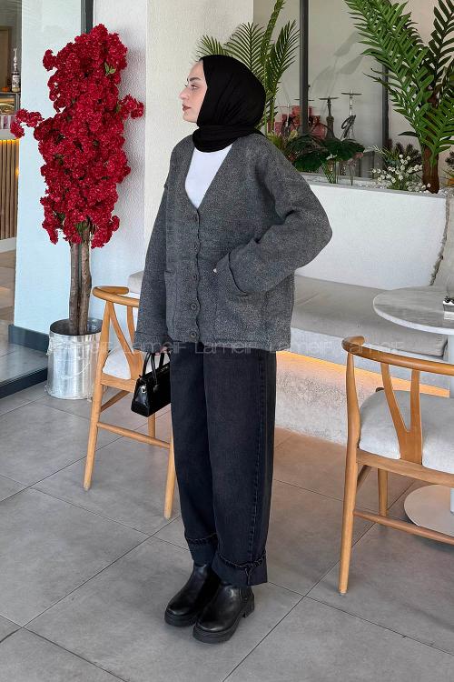 Lamelif Cepli Hırka Gri