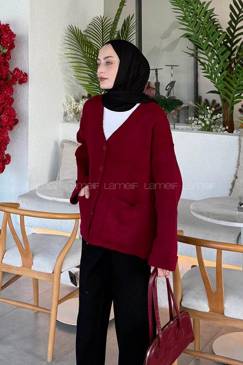Sour Cherry V Neck Long Arm Acrylic Cotton Knitwear Cardigan