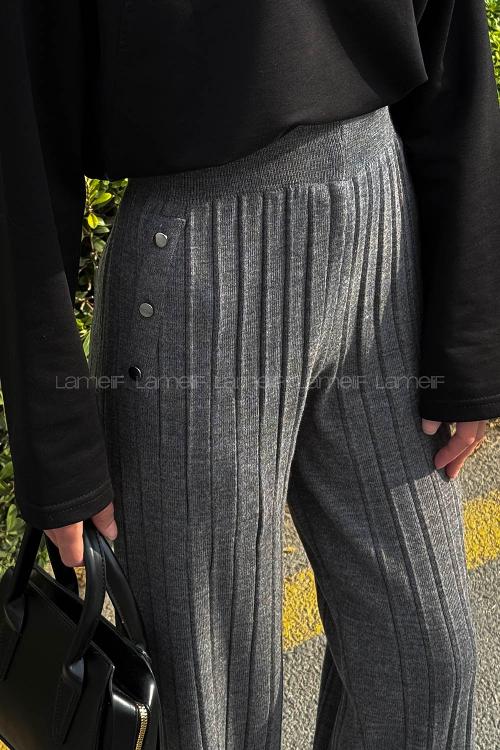 Lamelif Düğme Detaylı Pantolon Gri