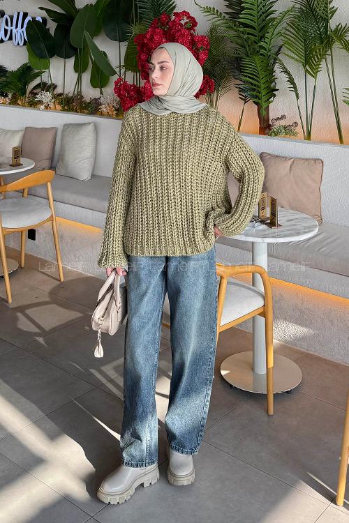 Plum Green Crew Neck Long Arm Jumper