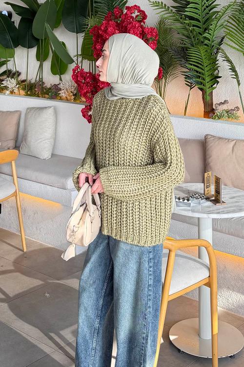 Plum Green Crew Neck Long Arm Jumper