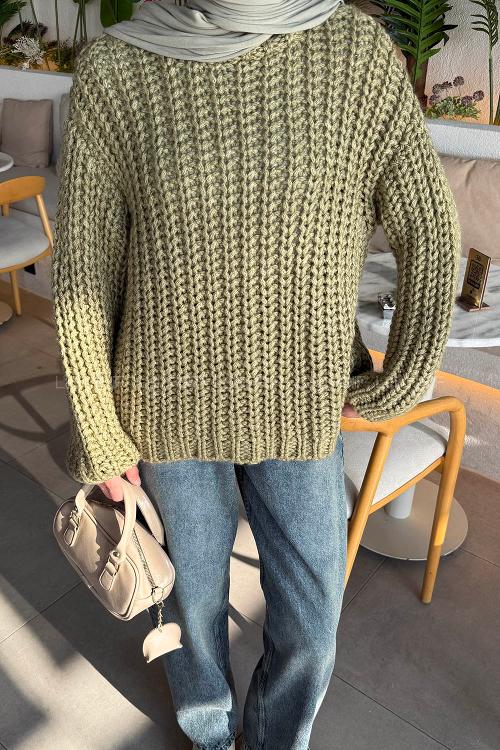 Plum Green Crew Neck Long Arm Jumper