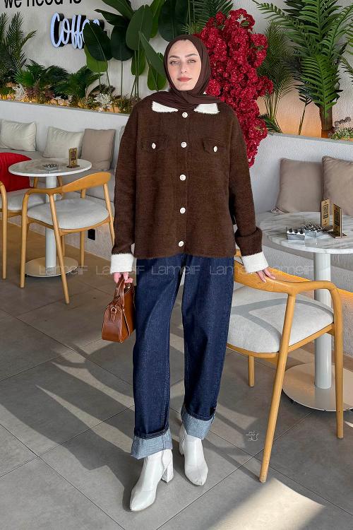 Lamelif Polo Yaka Hırka Acı Kahve