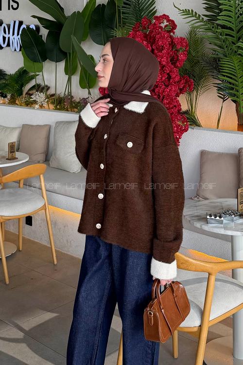 Lamelif Polo Yaka Hırka Acı Kahve