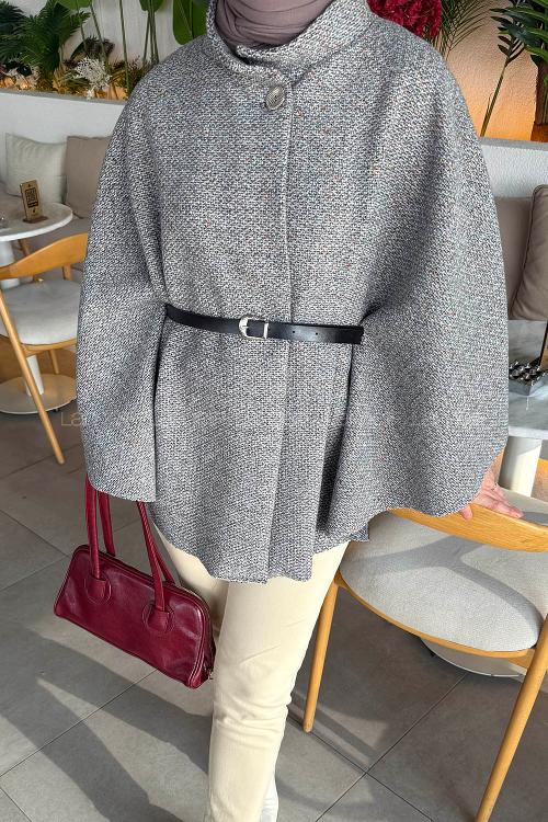 Lamelif Tesettür Kemerli Panço Gri