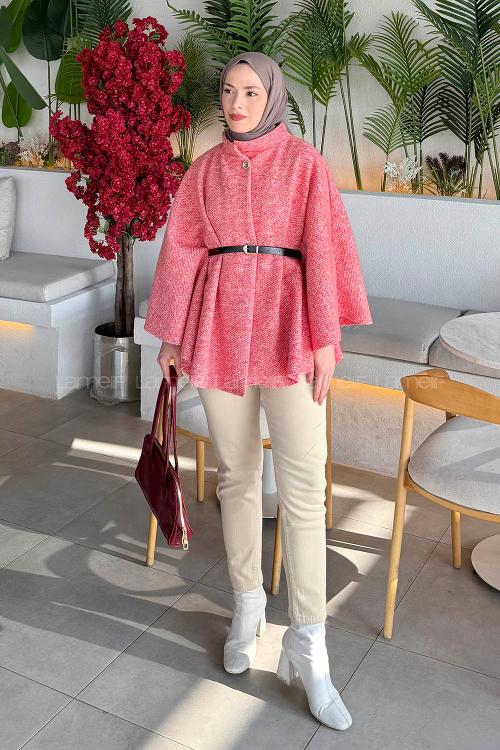 Lamelif Tesettür Kemerli Panço Pembe
