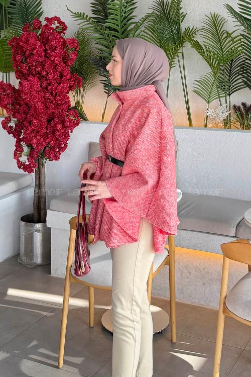 Lamelif Tesettür Kemerli Panço Pembe