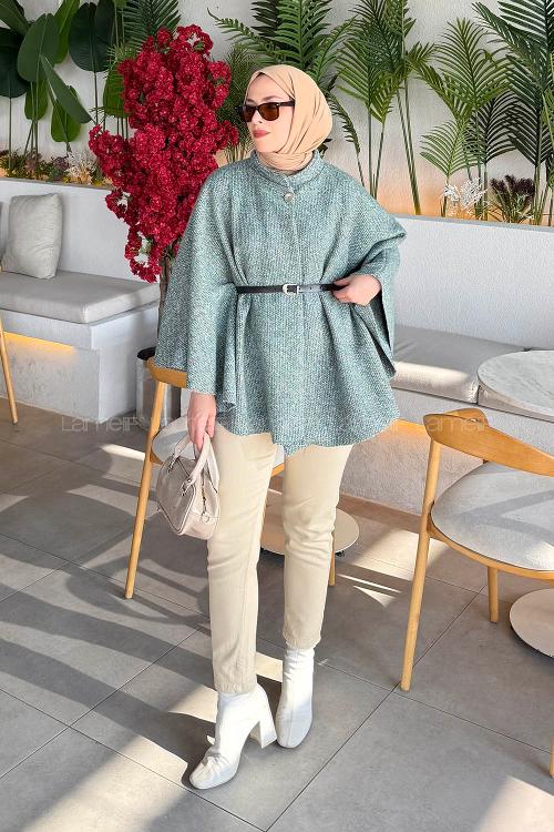 Lamelif Tesettür Kemerli Panço Yeşil