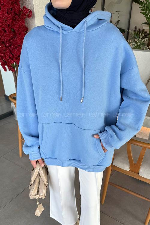 Lamelif Üç İplik Kanguru Cep Sweatshirt Bebe Mavisi