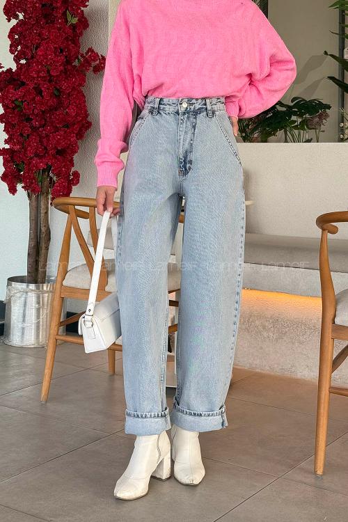 Lamelif Yan Cep Detaylı Boyfriend Pantolon Açık Kar Yıkama