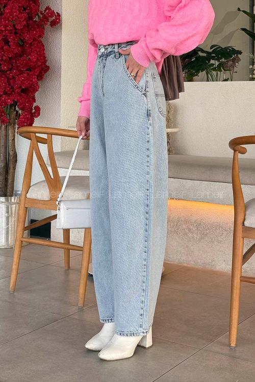 Lamelif Yan Cep Detaylı Boyfriend Pantolon Açık Kar Yıkama