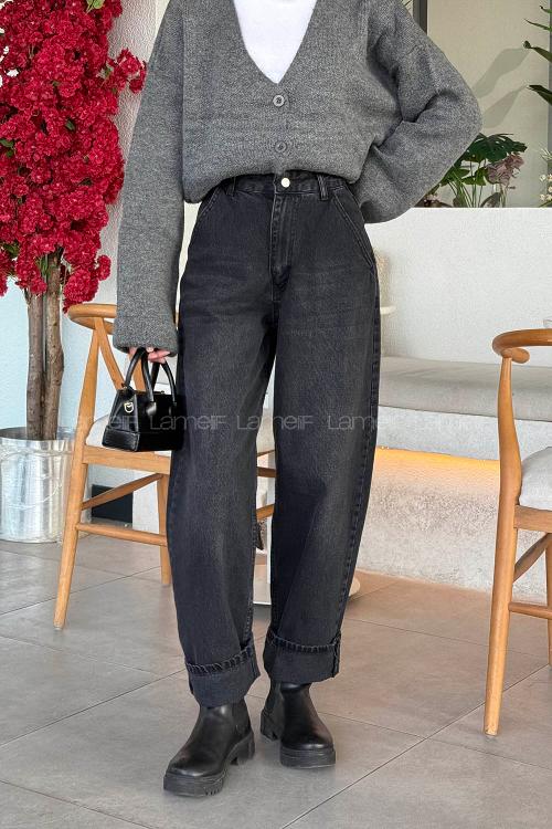 Lamelif Yan Cep Detaylı Boyfriend Pantolon Füme Yıkama