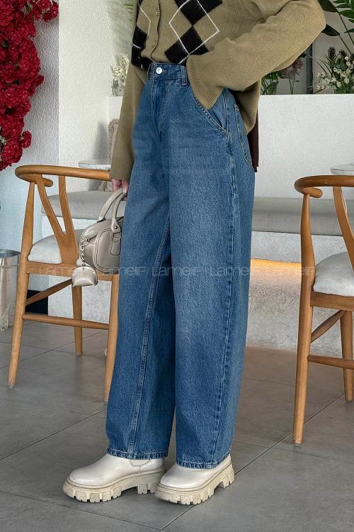 Lamelif Yan Cep Detaylı Boyfriend Pantolon Yıkama Mavi