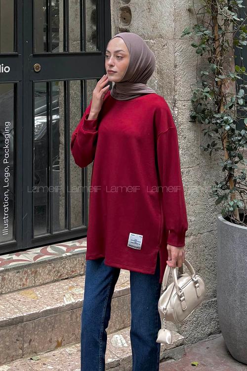 Lamelif Armalı Tesettür Sweat Bordo