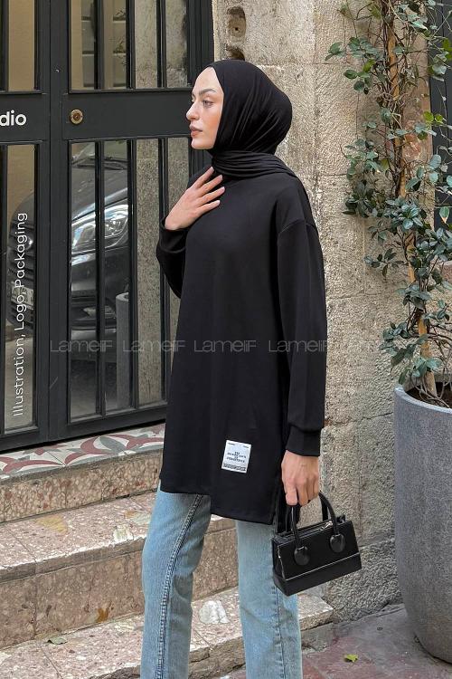 Lamelif Armalı Tesettür Sweat Siyah