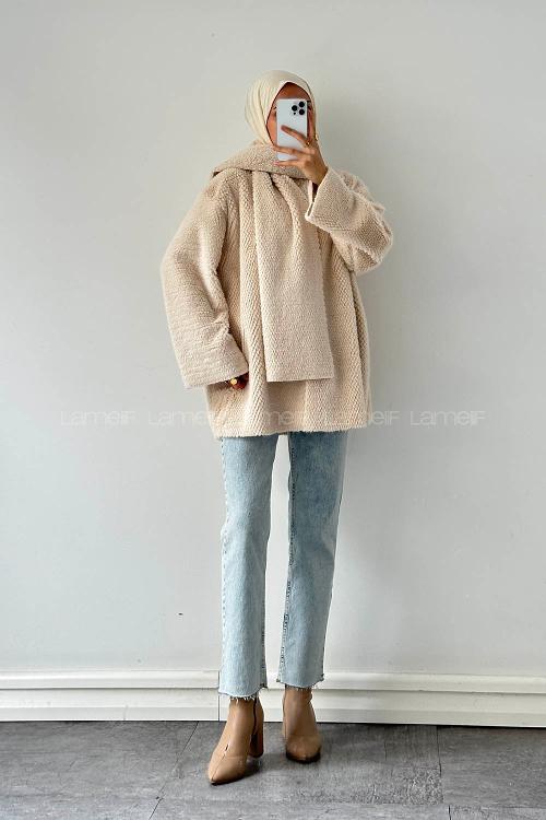 Lamelif Atkılı Peluş Mont Bej