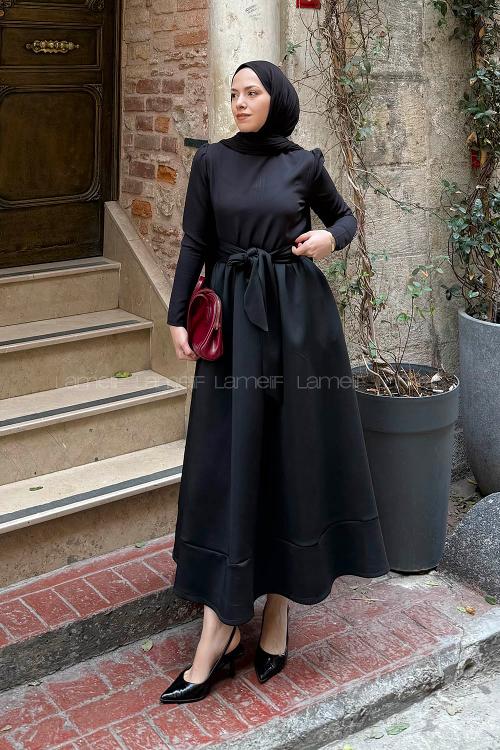 Black Crew Neck Cotton Dresess