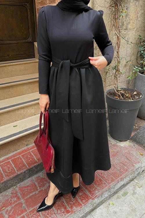 Black Crew Neck Cotton Dresess