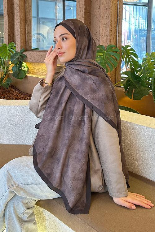 Lamelif Bulut Desen Bambu Şal Acı Kahve