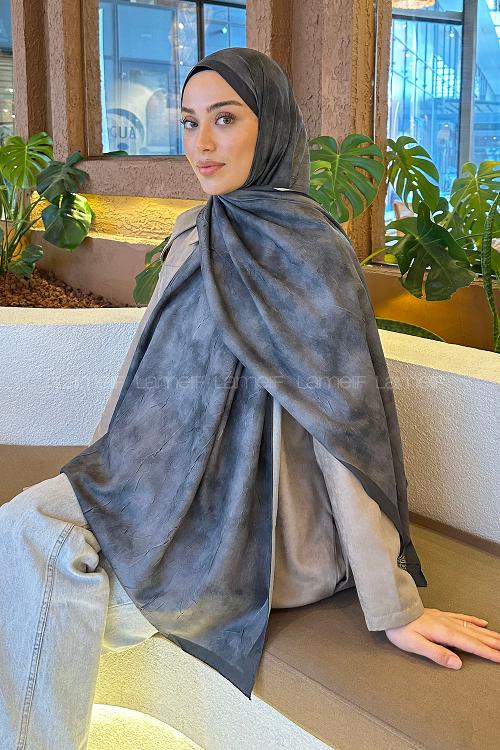 Lamelif Bulut Desen Bambu Şal Antrasit