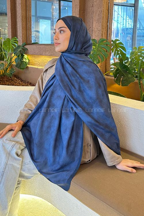 Lamelif Bulut Desen Bambu Şal Gece Mavisi