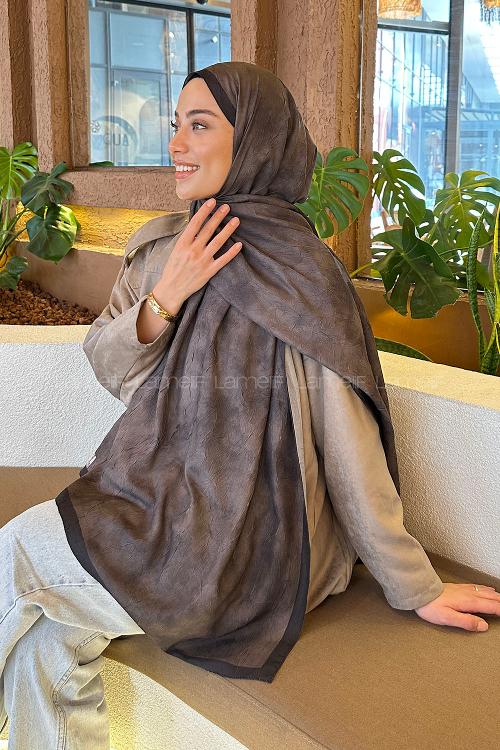 Lamelif Bulut Desen Bambu Şal Siyah Kahverengi