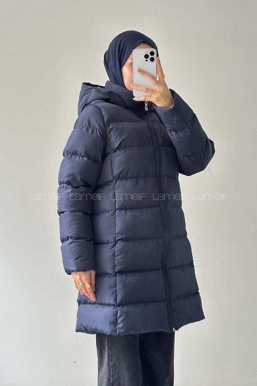 Lamelif Fermuarlı Şişme Mont Lacivert