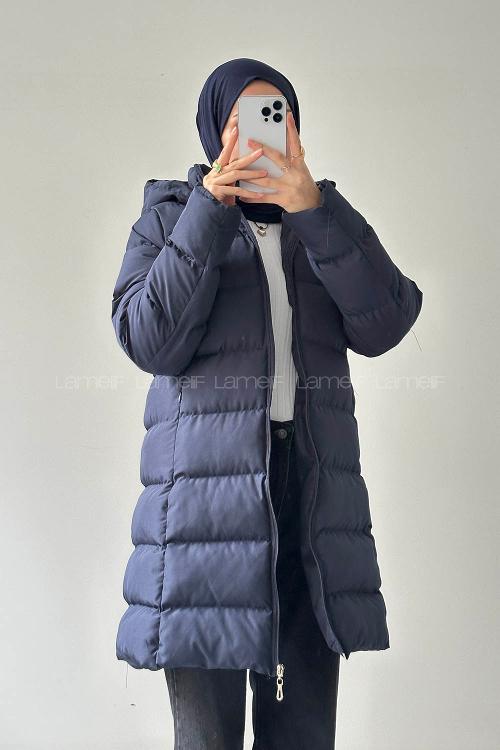 Lamelif Fermuarlı Şişme Mont Lacivert