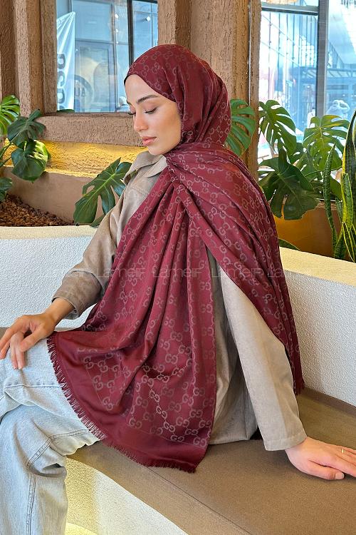 Lamelif G Desen Kaşmir Çift Taraflı Şal Bordo