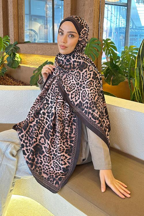 Lamelif Leopar Desen Bambu Şal Acı Kahve